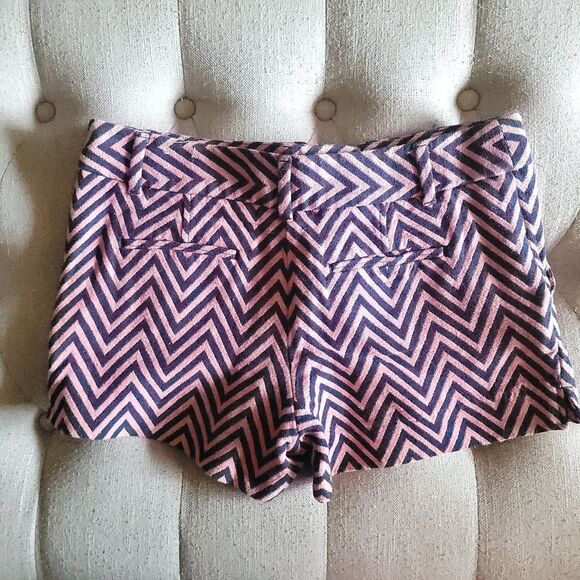 Ann Taylor LOFT Shorts Womens 4 Pink Blue Riviera Knit Zig Zag Flat Front Cotton - Picture 4 of 14